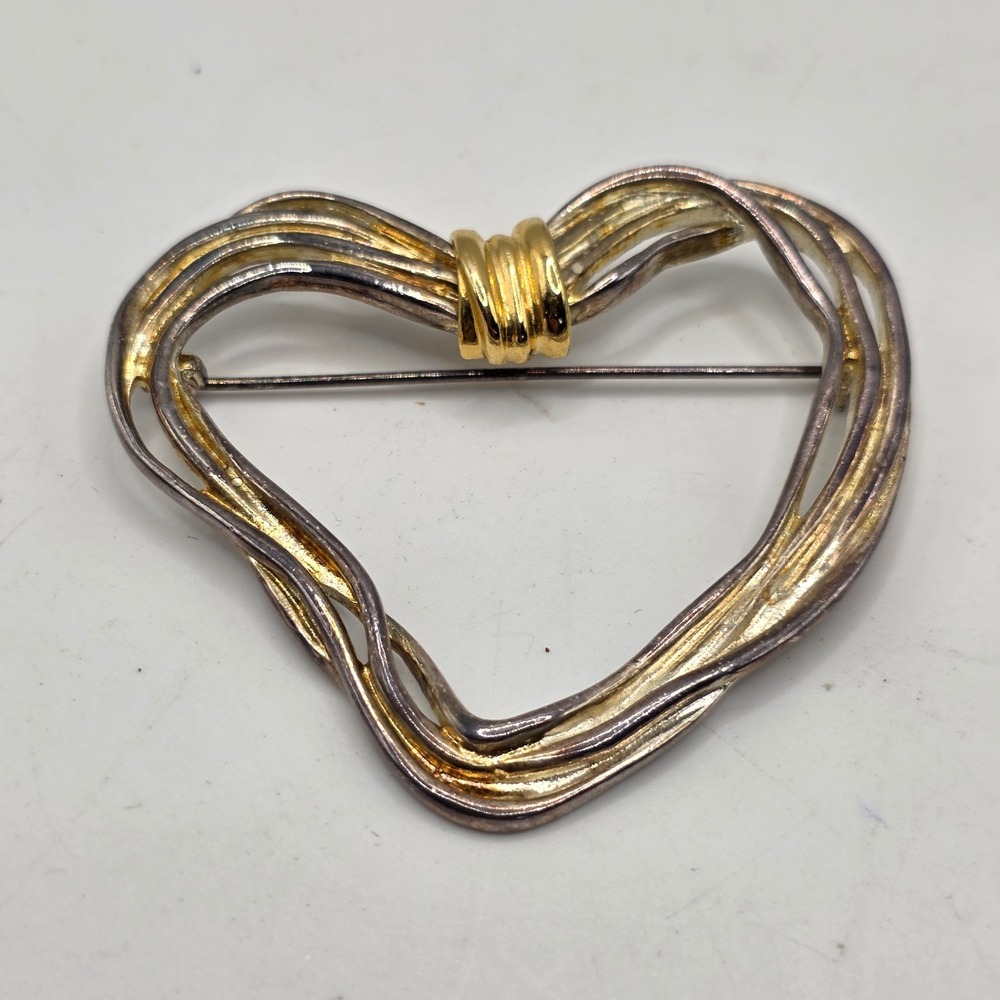 Vintage Heart Brooch Pin Premier Designs Silver Gold Tone Strings of Love Wire